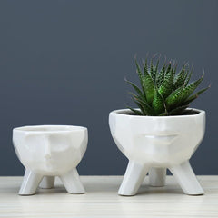 2-Piece White Ceramic Face Succulent Planters