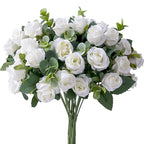 10 Heads Artificial Flower Silk Rose white Eucalyptus leaves Peony Bouquet Fake Flower for Wedding Table Party Vase Home Decor