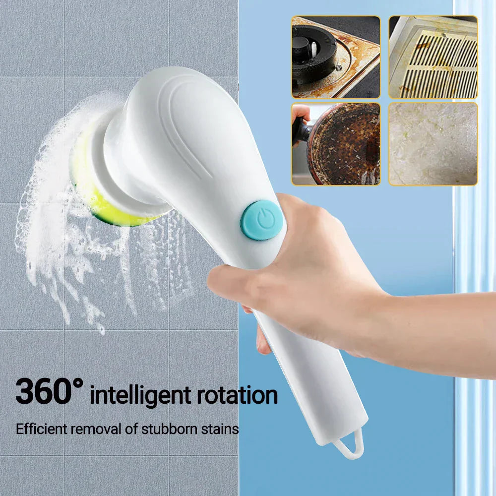 Electric Spin Scrubber Shower Bathroom Kitchen Cleaning Brush with 5 Brush Heads Handheld Cordless Portable Cleaning Tools