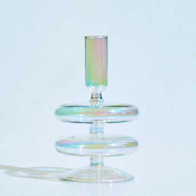 Handmade Colored Vintage Glass Candlestick Candle Holder