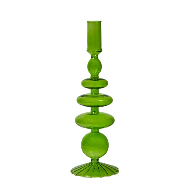 Handmade Colored Vintage Glass Candlestick Candle Holder