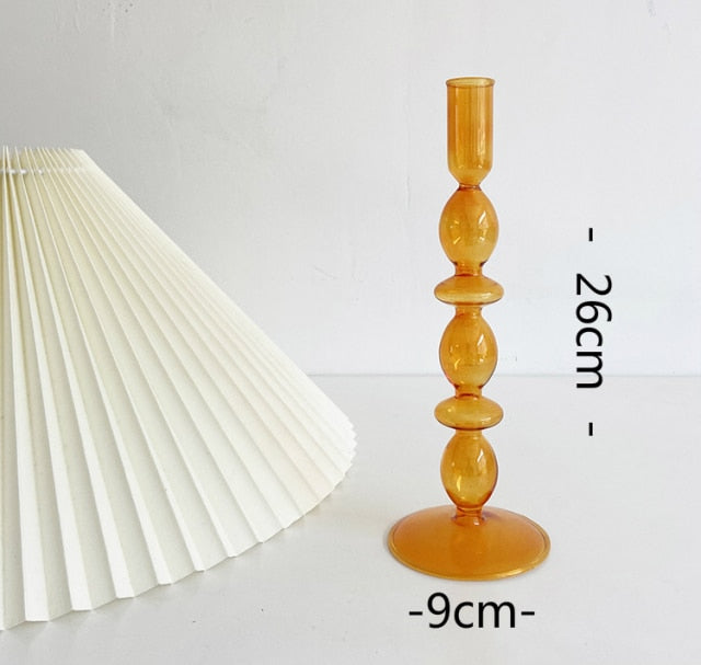Handmade Colored Vintage Glass Candlestick Candle Holder