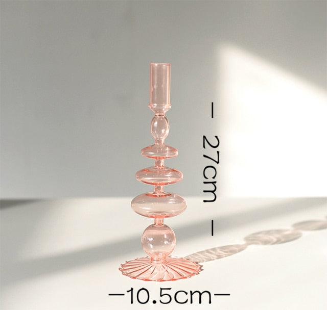 Handmade Colored Vintage Glass Candlestick Candle Holder